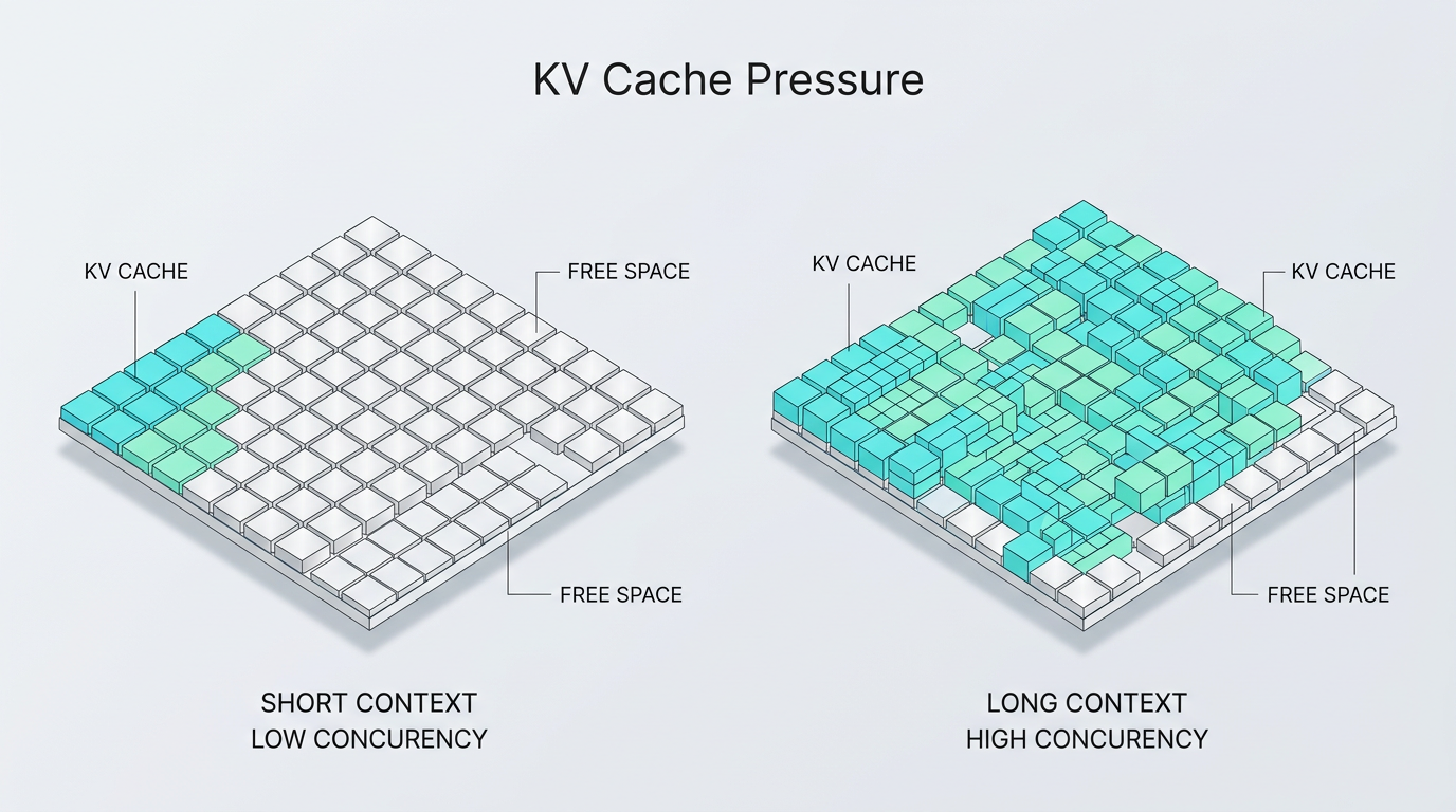 KV Cache 占用与并发空间关系示意